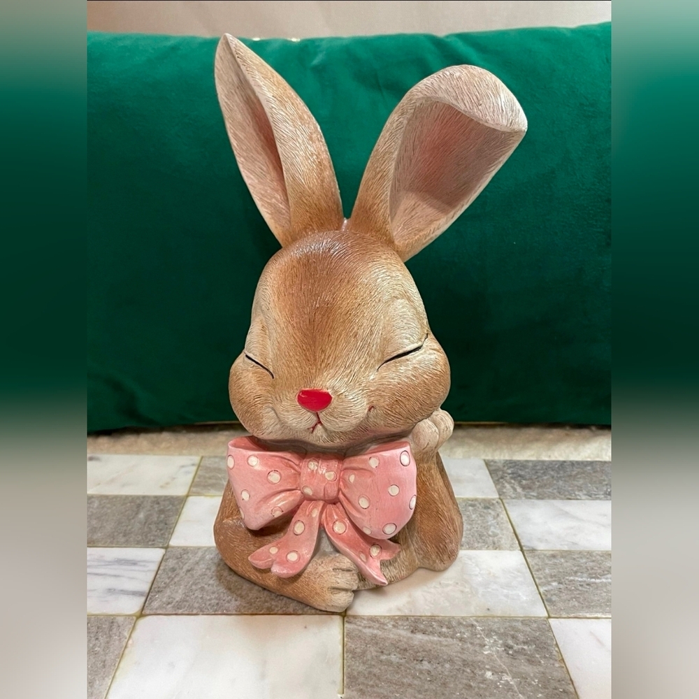 Easter Bunny Resting Bunny With Pink Bow Figurine viral sold out FIRM PRICE